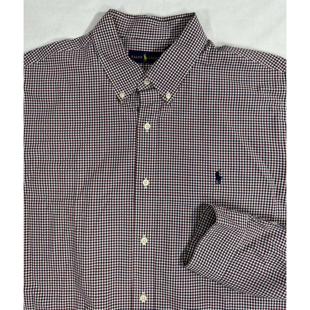 Polo Ralph Lauren Shirt Mens 2XL Red Blue Pony Oxford Gingham Button‎ Down